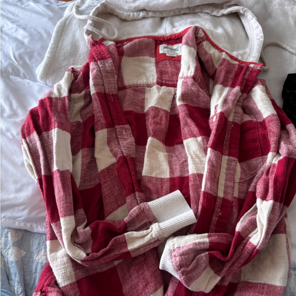 Red and White Plaid Cardigan